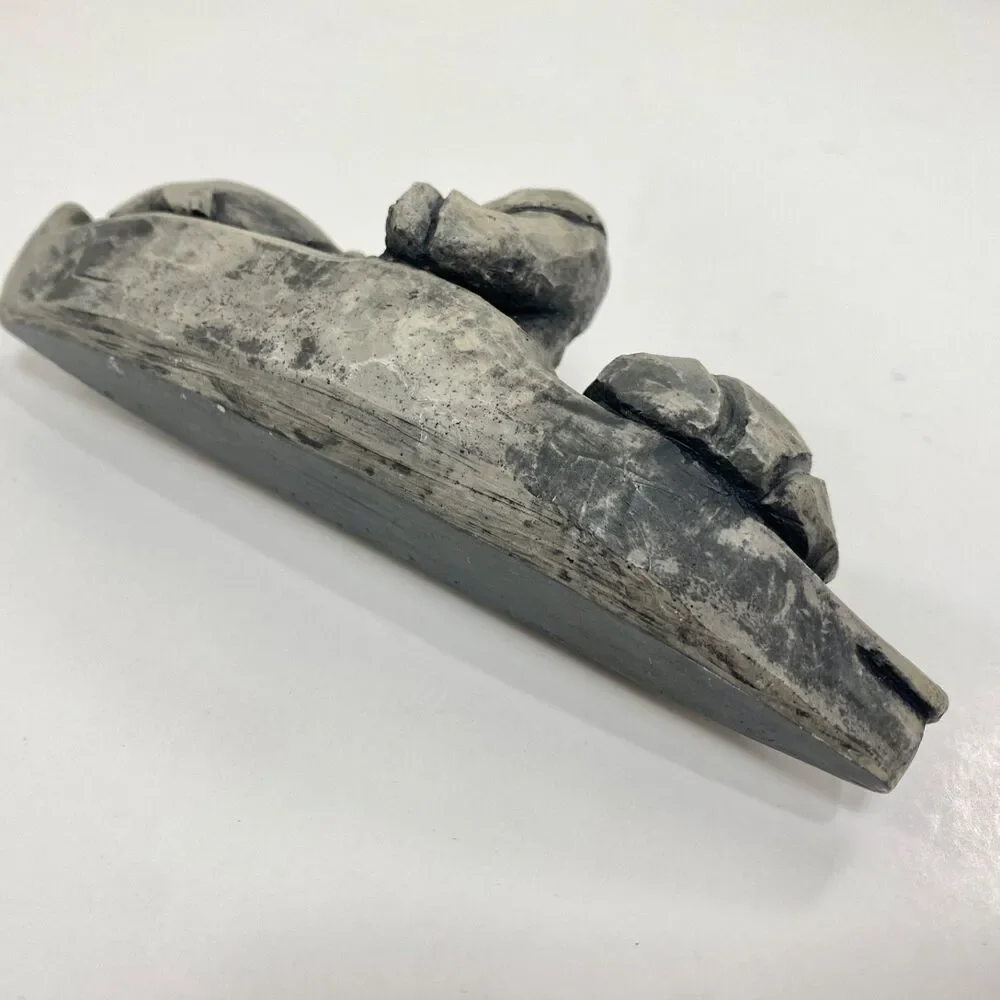 Alaskan Hand Carved Soapstone Inuit Kayak Seal Hunter & Small Wood Sculpture